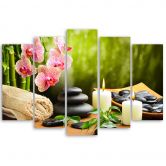 Leinwandbild 5 teilig, Zen Spa Steine Blumen 