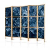 Japanischer Paravent, Raumteiler freistehend, Trennwand - Abstract Ornaments - Dark Blue Victorian Leaves 