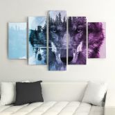 Wandbild 5-teilig, Wald Wolf Tiere Natur 