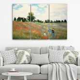 Leinwandbild 3-teilig, Mohnblumenfeld Claude Monet 