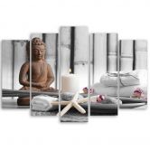 Leinwandbild 5 teilig, Buddha Zen Spa Braun 