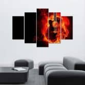 Leinwandbild 5 teilig, Gitarre Musik Feuer 