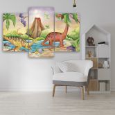 Leinwandbild 3 teilig, Dinosaurier am See 