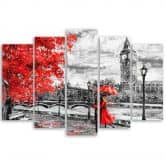 Leinwandbild 5 teilig, Londoner roter Regenschirm 