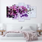Leinwandbild 5 teilig, Blumen Lila Natur 