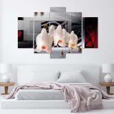 Leinwandbild 5 teilig, Abstrakte Orchideen Weiß 