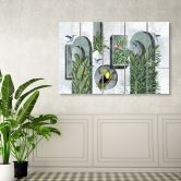 Leinwandbild 5 teilig, Formen in der Wand mit Pflanzen und Vögeln Toucan Koliber 