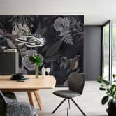 Fototapete Blumen, Blätter Floral Natur, Modern in Schwarz 