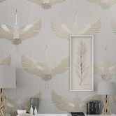 Vliestapete mit Kranichen weiß, beige Grafisch 