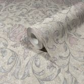 Vliestapete mit Blumen, Blätter ornamental glänzend beige, grau Floral 