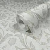 Vliestapete mit Blumen, Blätter ornamental glänzend weiß Floral 