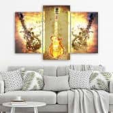 Leinwandbild 3-teilig, Abstrakte Gitarre Feuer 