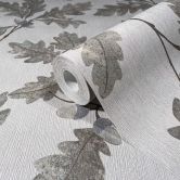 Vliestapete mit Blattmotiv mit Kastanien grau Floral 