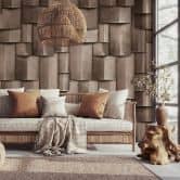 Vliestapete mit Holzmotiv geometrisch weiß, braun 3D-Optik 2,70 x 1,59m 