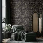 Non-woven wallpaper flowers, leaves floral nature matt in black  
