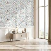 Vliesbehang vogels, bloemen bloemen natuur mat in blauw  