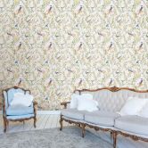Non-woven wallpaper birds, flowers floral nature matt in gray  