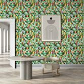 Non-woven wallpaper fruit, leaves floral nature matt in blue  