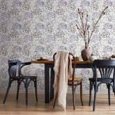 Non-woven wallpaper flowers, leaves floral nature matt in gray  