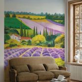 Fotobehang landschap grafisch natuur mat in paars voor woonkamer 2,70 x 2,12m 