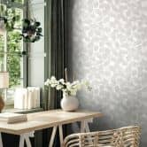 Vliestapete 3D, Blätter Floral Natur matt in Grau Weiß 