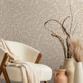 Vliestapete Blätter Floral Natur matt in Beige Braun 