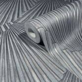 Non-woven wallpaper 3D look, stripes graphic geometric in gray  