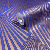 Non-woven wallpaper 3D look, stripes graphic geometric in blue  
