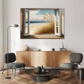 Leinwandbild, Blick aus dem Fenster auf den Strand 