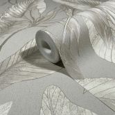 Non-woven wallpaper flowers, leaves floral nature in beige  