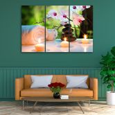 Leinwandbild 3-teilig, Handtuch Blumen Kerzen 