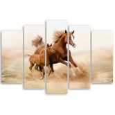 Leinwandbild 5 teilig, Bucht Pferd Galop Natur 