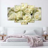 Leinwandbild 5 teilig, Weiße Rosen Blumen Natur 