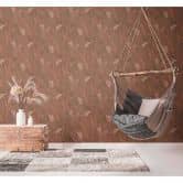 Papier peint Feuilles Rouge Jungle Papier peint intissé Palmiers Nature pour chambre, cuisine 