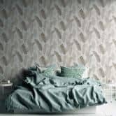 Papier peint salon Feuilles Beige Blanc Papier peint intissé Jungle Palmiers  