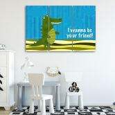 Leinwandbild 3-teilig, Alligator Tiere Cartoon 