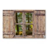 Spritzschutz 3D Holzfenster - Waldweg am Fluss 