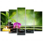 Leinwandbild 5 teilig, Orchideen-Bambus-Steine 