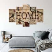 Leinwandbild 5 teilig, Home Retro Brown Aufschrift 