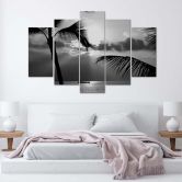 Wandbild 5-teilig, Meer Palmen Schwarz und Weiß 
