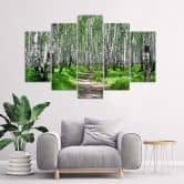 Leinwandbild 5 teilig, Birkenwald Natur 