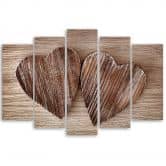 Wandbild 5-teilig, Herz Holz Braun Retro 