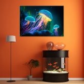 Leinwandbild, Neon-Qualle unter Wasser 