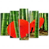 Leinwandbild 5 teilig, Japan Bambus Regenschirme 