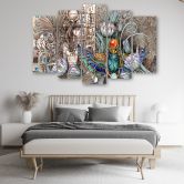 Leinwandbild 5 teilig, Ägyptische Hieroglyphen und Skarabäen 