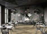 Fototapete Wandtapete mit Motiv Kranich mit Art Deco Muster und Blumen 2,7 x 2,12 m 