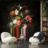 Fototapete Motivtapete Dunkles Stillleben mit Blumenstrauß im Vintage Look 2,7 x 2,65 m 