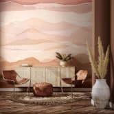 Wall Mural with motif Delicate watercolor landscape in beige and rosé 2.7 x 2.65 m 