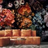 Fototapete Bildtapete Dark Floral Stillleben mit Orchideen, Hortensien und Pfingstrosen 2,7 x 4,24 m 