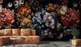 Fototapete Wandtapete mit Motiv Dark Floral mit Orchideen, Hortensien 3,4 x 2,65 m 